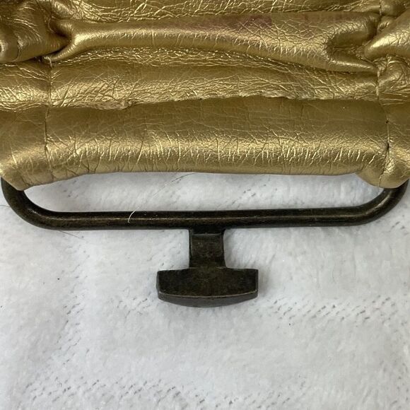 Women’s Gold Metallic Ruffle Scrunchie Metal Closure Elastic Stretch Belt - Picture 5 of 8